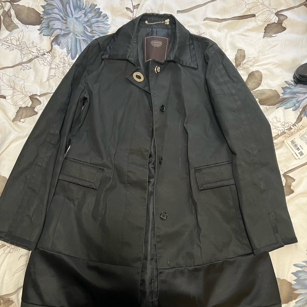 Vintage beautiful Coach Full Button Long Dress Coat Black Raincoat size 8